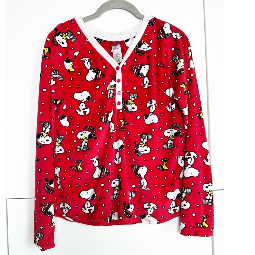 Peanuts Sleepwear Pajama Shirt Red Velour Size Small (4-6) Snoopy Woodstock